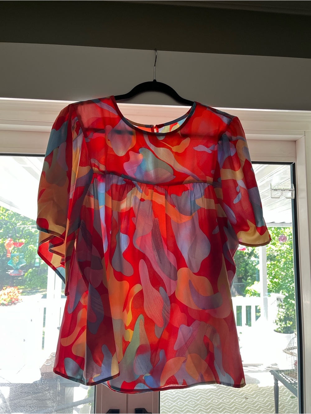 Sheer Multicolor Print Women’s Blouse - Red